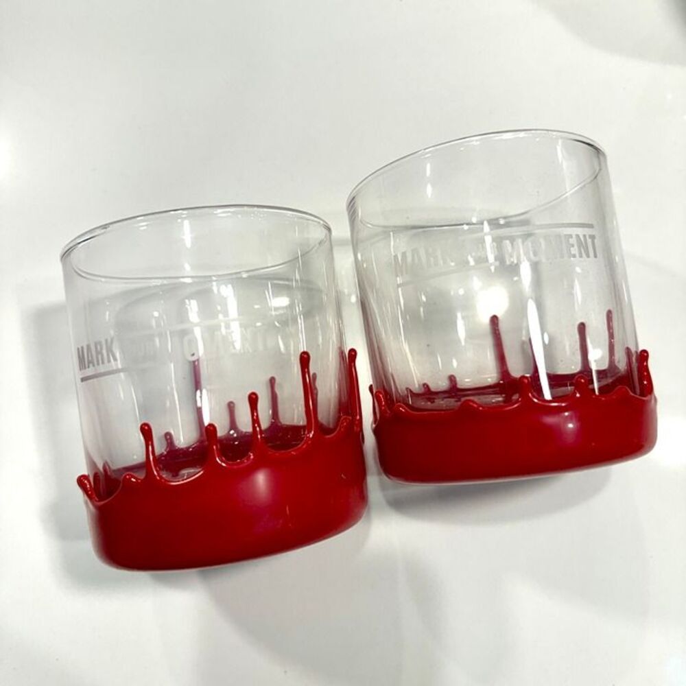 Maker's Mark Bourbon Whiskey Lowball Glasses Set of 2 Red Wax Drip